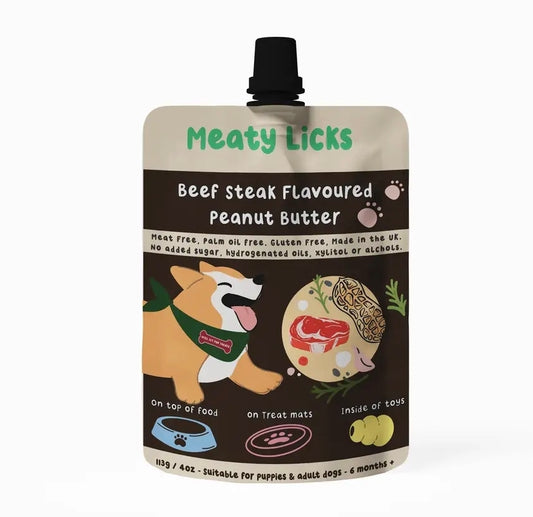 DONATE Beef Steak flavoured Peanut Butter - Meaty Licks Lili + Mila's Empawrium