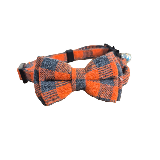 Orange and Grey Check Cat Collar